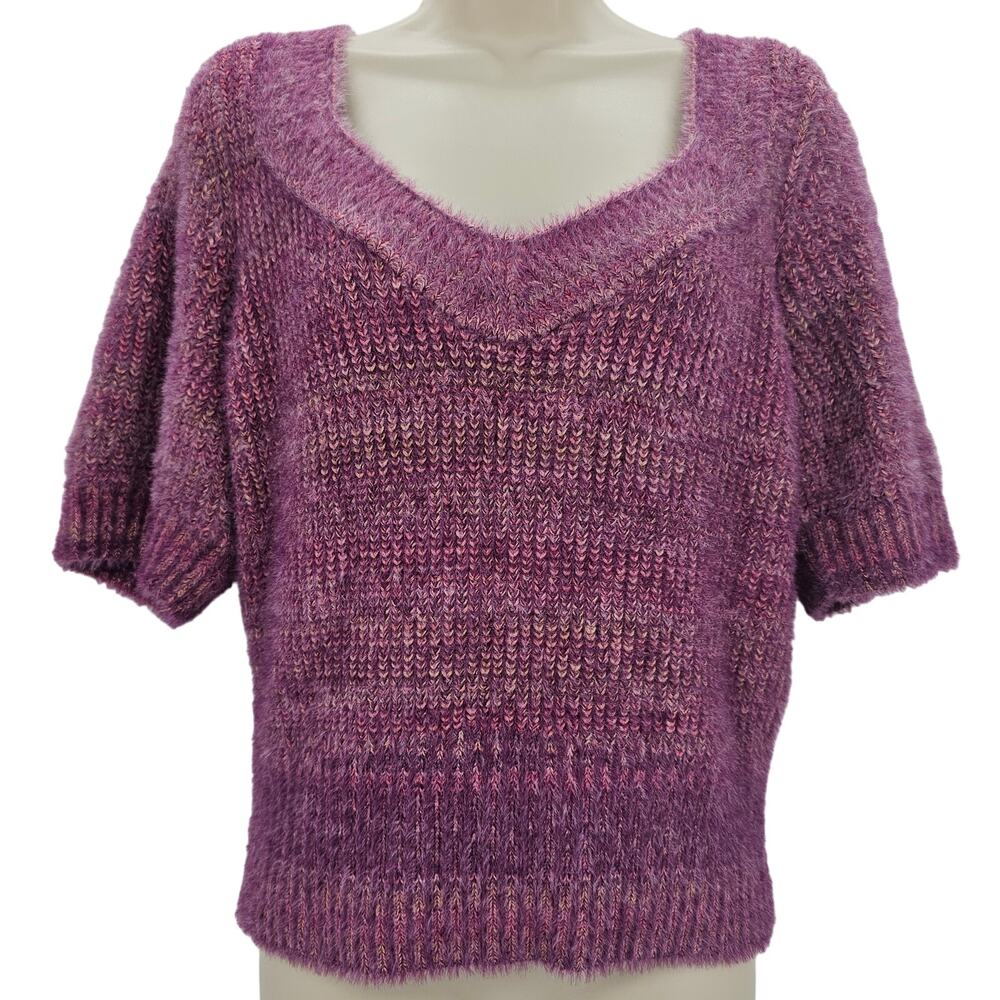 Steve Madden Womans size XL Stephanie Short Sleeve Sweater Purple V-Neck NEW